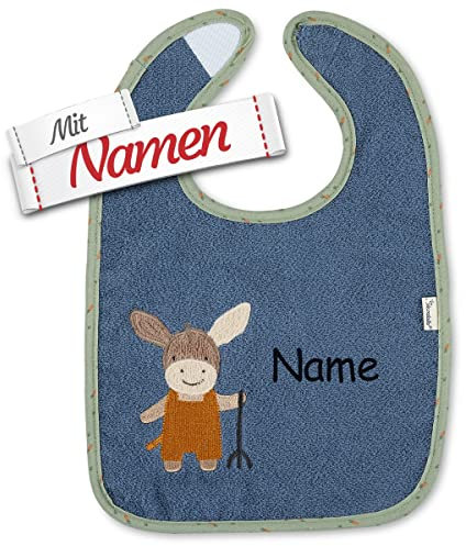 Sterntaler Esel Emmilius Garden Lätzchen mit Namen bestickt, Baby & Kleinkind Spucktuch, Junge Klettlätzchen Halstuch/Babylätzchen in Blau, Personalisiert zur Taufe