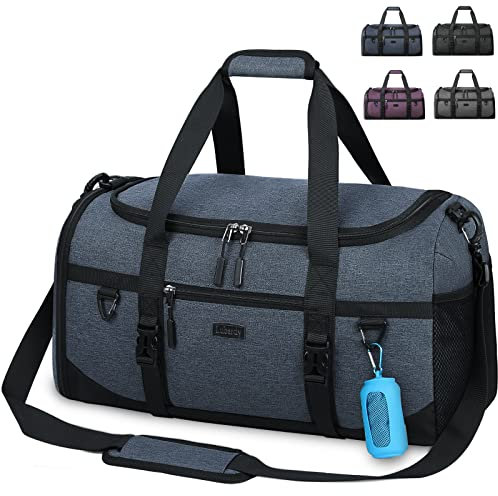 Lubardy Sporttasche Reisetasche Groß 55L Wasserdicht mit Sporthandtuch Schuhfach Nassfach Weekender Schwimmtasche Trainingstasche Damen Herren Gym Bag Blau
