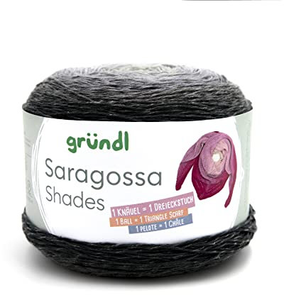 Bobbel Farbverlaufsgarn 1000m Gründl Saragossa Shades 1 Knäuel = 1 Dreieckstuch mit Anleitung (deutsch) in der Bandarole (12) Steingrau-Ombré