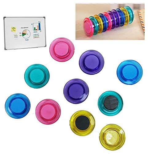 10 Pack CLEAR COLOURED MAGNETS -Notice Board Magnets, WHITEBOARD MAGNETS, Round FRIDGE MAGNETS, Hold Pictures, Notes & Memo's (Round Clear Coloured)