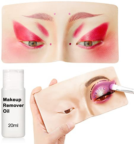 Makeup Practice Mask Face Board,DE'LANCI Make-up-Übungs-Gesichtsbrett, realistisches 5D-Bionik-Hautpad, wiederverwendbares Silikon-Make-up-Übungs-Gesichtsbrett mit Reinigungsöl,Beige