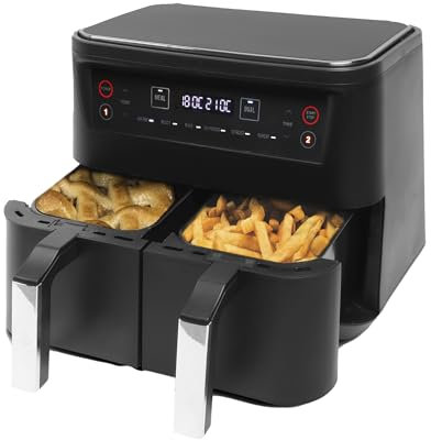 Niceey Freidora de aire sin aceite, 2460W, 2x4L Doble Cesta, Recipiente Antiadherente, Tecnología Dual, 8L, Cajones aptos para lavavajillas, Negra