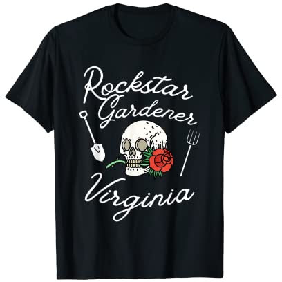 Rockstar Gardener Virginia VA Rebellischer Gärtner Totenkopf Rose T-Shirt