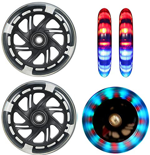 120mm Scooter Rollen - 2 Stück 120mm Led Scooter Ersatzräder Räder mit ABEC-9 Lager - 120mm hell blinkende LED kick Scooter Räder für micro globber roller (BLACK)