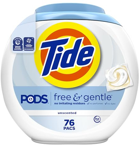 Tide PODS Free & Gentle laundry detergent, 76 ct, Trusted, gentle laundry detergent pods, 100% free of irritating residues: no added dyes and perfumes