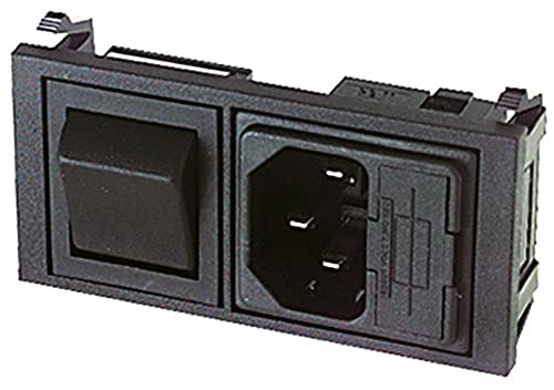 Spina di alimentazione AC tripolare VDE C14 da pannello con portafusibile 5x20mm ed interruttore a bilanciere bipolare