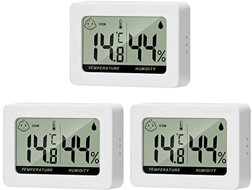 Thlevel Luftfeuchtigkeitsmesser Hygrometer Thermometer Mini Innen Temperatur Digitales mit Komfortstufen Indikator und Halterung für Büro Wohnzimmer Gewächshaus 3 Stücke