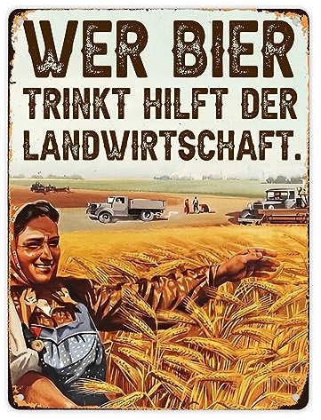 Wer Bier trinkt hilft der Landwirtschaft Metallschild XL in 21x28 cm ein nostalgisches, dekoratives Blechschild für deine Wohnung oder Hausbar Bier Weißbier Küche witzig