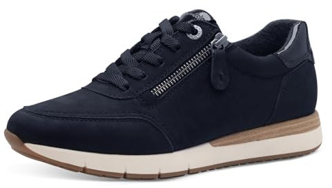 Tamaris Comfort Damen Sneaker flach aus Leder mit Reißverschluss, Blau (Navy), 37 EU