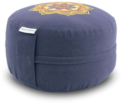 Yoga Laden Meditationskissen Yogakissen Mandala 15cm – Yoga Kissen Bodenkissen Bestickt & waschbar – Yoga Sitzkissen mit Bio Buchweizenschalen Füllung
