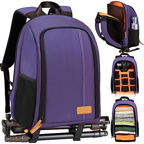 TARION Zaini per fotocamera per fotografi - Borse per fotocamera DSLR Zaino fotografico di grande capacità con custodia per laptop da 15 Zaino per fotografo con copertura antipioggia TB-02 (Viola)