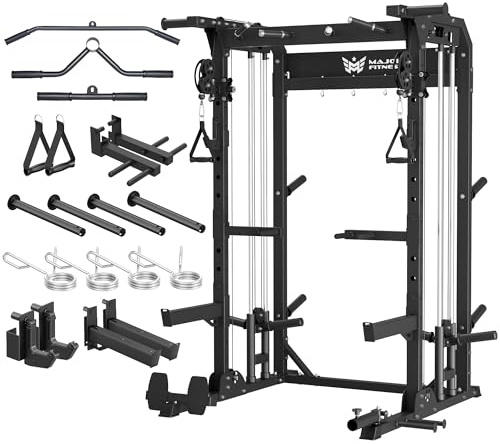 MAJOR FITNESS F22 Power Rack, 1600lbs All-in-One Squat Rack with Cable Crossover, Dual Pulley System, Heavy-Duty Steel Frame, Attachments & Storage for Home Gym Strength Training, Black