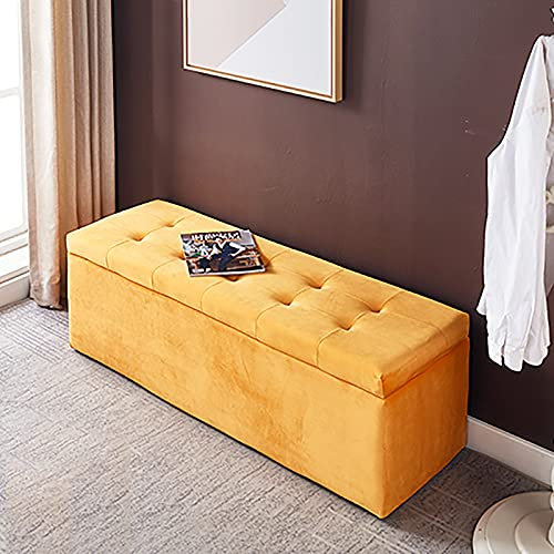 SAZDFY Modern Sitzhocker Prämie Samt Gepolstert Polsterhocker Sitzbank Für Lebend Zimmer Schlafzimmer Eingangsbereich Korridor-Gelb 80x40x40cm(31x16x16inch)