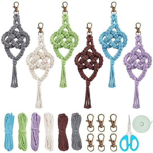 WEBEEDY 6 Set Makramee Schlüsselanhänger Set Mit Josephine Knoten Glücksbringern Weben Handwerk Boho Makramee Schlüsselanhänger Kit Für Erwachsene Anfänger Makramee Zubehör Mit Anleitung