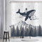 Hnmdmyi Rideau de Douche Drôle 180x200, Astronaute Cavalier Baleine Montagne Forêt Brumeuse - Baignoire Etanche Tissu Polyester Lavable Avec Crochets Pour Enfants