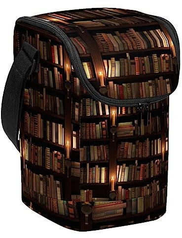 MUOOUM Bookshelf Texture Lunch Bag Reusable Lunch Box Large Vertical Lunchbox with Adjustable Shoulder Strap