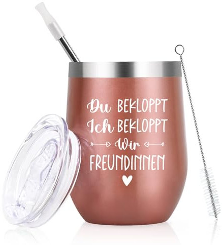 Livole Lustige Geschenke für Frauen, Freundin, Freund, Beste Freundin Geschenke, Weihnachtsgeschenke - Du Bekloppt, Ich Bekloppt, Wir Freundinnen - 12oz 350ml Edelstahl Kaffeebecher to go, Roségold
