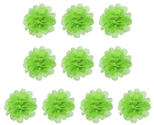 PATIKIL 2.8 Gasa Flores, 10uds Malla Tela Flores Costura Tela Apliques Diadema Adornos para Bricolaje Artesanía Boda Decoración, Lima Verde