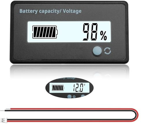 VooGenzek Battery Capacity Voltmeter Meter Monitor, Lead-acid Lithium Li-ion Battery Capacity Meter Voltage Tester, LCD Display DC 12V 24V 36V 48V Battery Meter, White Light