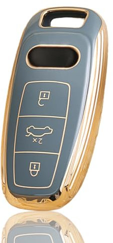 Juttzzei Audi Autoschlüssel Hülle für Audi A6 A7 A8 RS6 E-Tron S6 RS6 RS7 S7 Q7 SQ7 Q8 SQ8 A6L A8L Schlüsselhülle, Audi A8 Schlüssel Hülle, TPU Silikon Audi A6 Schlüsselhülle-3 Tasten(Blau-grau)