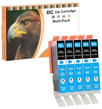 D&C 5X Cyan Druckerpatronen Kompatibel für Canon CLI-581 XXL Ersatz für Canon Pixma TR7550 TR8550 TS6150 TS6151 TS6250 TS6251 TS8150 TS8151 TS8152 TS8250 TS8251 TS8252 TS9150 TS9155 TS9550
