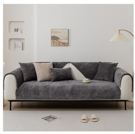 Tauzveok Sofaschoner rutschfest, Hund Katze Sofaschutzdecke, Eck Sofa üBerzug, Sofabezug Antirutsch Decke, Chenille Sofabezug 1 2 3 4 Sitzer,A Dark Gray,90 * 180cm
