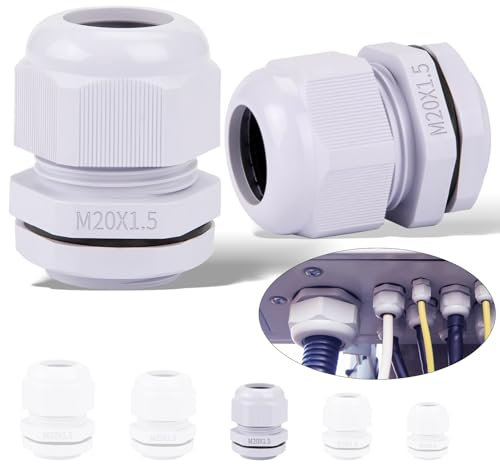 Ziamzra 20 Stück Kabelverschraubung 20mm Kabeldurchführung Wasserdicht M20 IP68 Einstellbar 6-12mm Kabel Verschraubung Kabel Zugentlastung für Schaltkasten Abzweigkasten - Grau M12/M16/M20/M25/M32