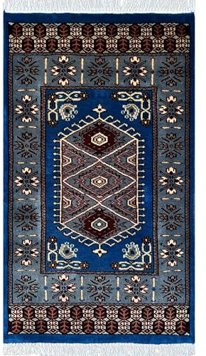 Amma Carpets Handgeknüpfter Wollteppich, 70 x 90 cm, Prinz Stammes, Blau, 2x3PrinceStammesRoyalblueWool01