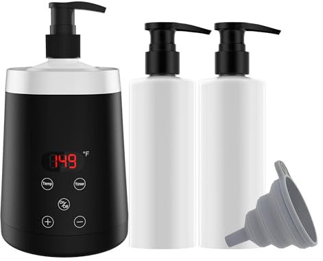 LINBEAUTI Chauffe-huiles de massage avec deux bouteilles et un entonnoir pour chauffer les huiles de massage à utiliser à la maison ou dans le spa.