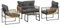 Outsunny 4 TLG. Rattan Gartenmöbel-Set, Sitzgruppe mit Kissen, Gartengarnitur mit 1 Couchtisch aus Glas, 2 Sesseln, 1 Doppelsofa, Sitzgarnitur für Garten, Terrasse, Stahl, Braun