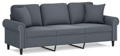 Willood 3-Sitzer-Sofa mit Zierkissen Liegesofa für Wohnzimmer, Polstersofa Sessel Relaxsofa Loungesofa Relaxcouch Dunkelgrau 180 cm Samt