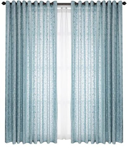 Homxi Vorhang Halbtransparent 2er Set,2 x 96W x 138H cm,Transparent Vorhang Balkon Blau Blumen Stickmuster Vorhang Schlafzimmer mit Ösen