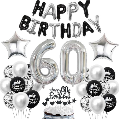 60 Geburtstag Deko Schwarzes Silber Deko 60. Geburtstag Mann Schwarz Tortendeko 60 Frau 60 Dekoration 60 Jahre Schwarz Silber Party Ballons 60. Silber