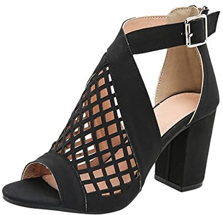 Sandalen Damen Mit Absatz - Pumps Damen Aushöhlen Sandaletten Sommer Strandschuhe Peep Toe Sandalen High Heels Kleid Schuhe Blockabsatz Freizeitsandale Elegant Sandal Sommerschuhe Abendschuhe Gr.36-43