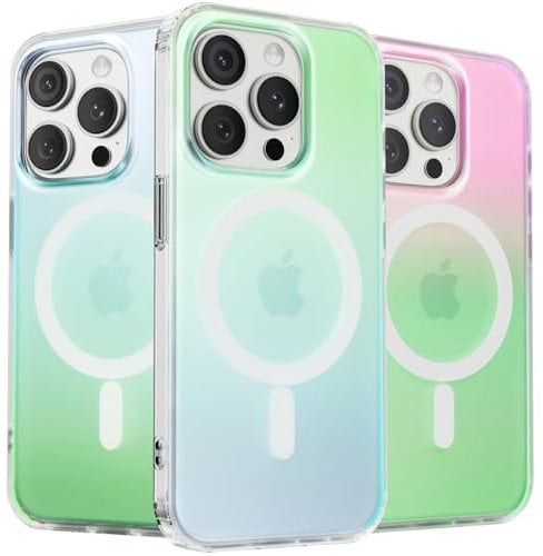ORNARTO Compatible with iPhone 15 Pro for MagSafe Case,Shockproof Protective Rainbow Case,Wireless Charging Magnetic Phone Cases Cover 6.1 inch-Aurora