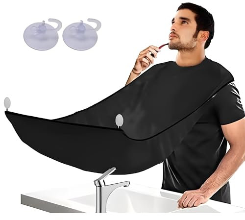 PARENCE.- Herren Bartschürze mit Saugnäpfen - Haarfänger, Lätzchen, Rasierzubehör - Schwarz
