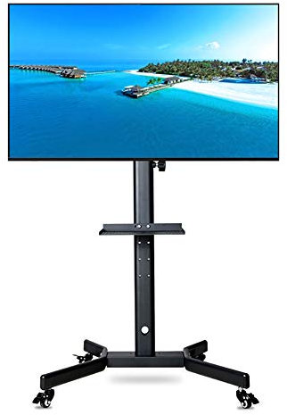 Universal-TV-Ständer, tragbarer TV-Ständer, universeller drehbarer TV-Bodenständer für die meisten 32-52 Zoll LCD-LED-OLED-Plasma-Flachbildfernseher mit gebogener Konsole, höhenverstellbar mit Kabelm