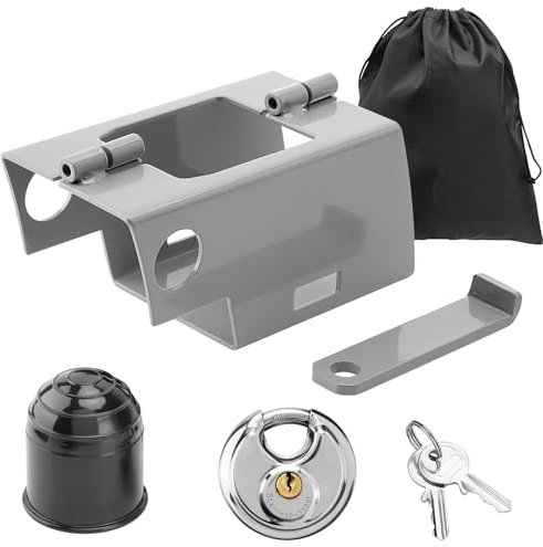 Venussar Verrouillage de la Remorque avec Cadenas, Antivol Remorque Attelée et Non Attelée, Cadenas Remorque, Antivol de Remorque Haute Sécurité, Gris