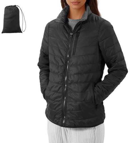 JEMIDI Damen Steppjacke leicht - Wasserabweisende Puffer Jacket - Vegane Daunenjacke wendbar - Leichte Herbst Winter Jacke - 5 Reißverschlusstaschen - Übergangsjacke Isolationsjacke