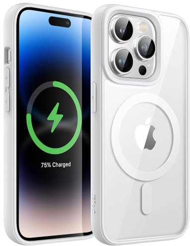 JETech Magnetic Case for iPhone 14 Pro Max 6.7-Inch Compatible with MagSafe, Shockproof Phone Bumper Cover, Solid Color Matte TPU Frame, Anti-Scratch Clear Back (Silver)