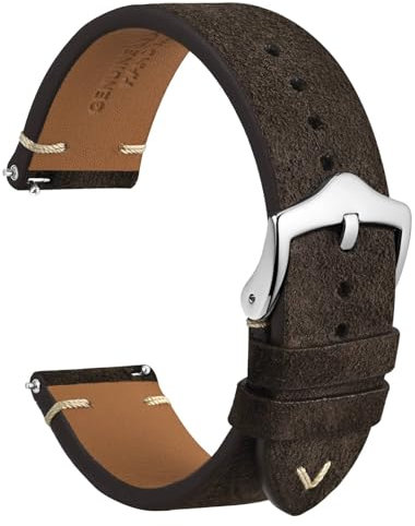 WOCCI 20mm Leder Uhrenarmband, Umgekehrtes Wildleder (Dunkelbraun)