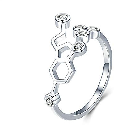 Clearine 925 Sterling Silber Aussage Ring für Damen Kristall glücklich Serotonin verstellbaren Ring, Geschenk für Liebhaber der organischen Chemie