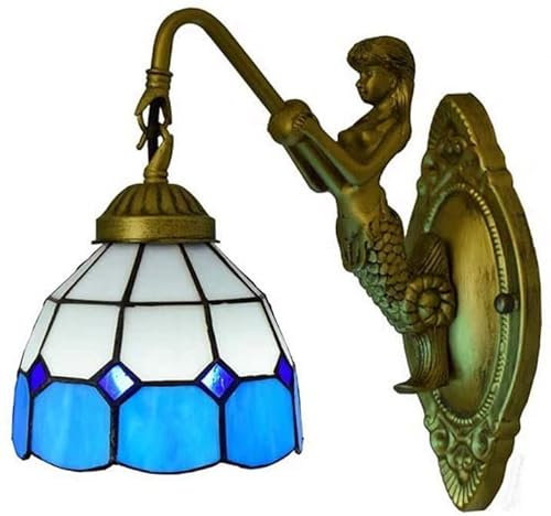 asdchZen Applique Murale Et Applique De Style Tiffany avec Base De Déesse, Applique Murale en Verre Bleu Au Design Méditerranéen, Phares De Lampe De Chambre À Coucher