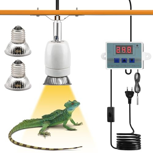Lampe chauffante en céramique pour reptiles - Culot E27 - Avec 2 lampes chauffantes 220 V - 50 W - Pour terrarium - Douille E27 - Rotation à 360° - Câble de 1,8 m et fiche pour amphibiens