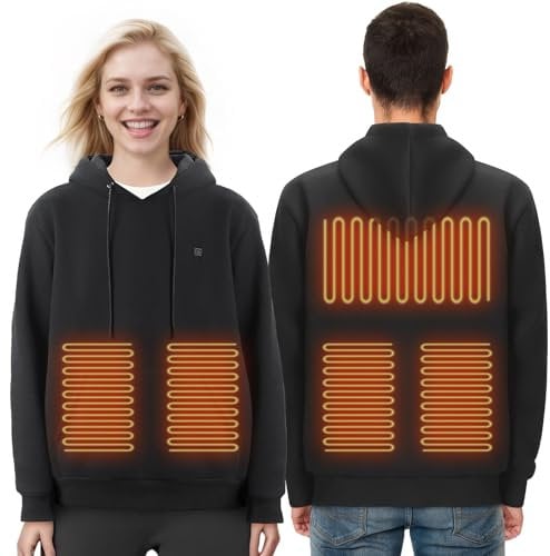 VEVOR Sweat à Capuche Chauffant Veste Chauffante Homme Femme Unisexe Électrique, avec Batterie Externe 7,4 V, 5 Zones de Chauffage, Doublure en Polaire Léger Chaud, pour Camping, Extérieur, M, Noir