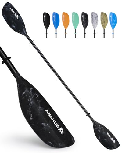 Abahub Kajak Paddel verstellbar 210cm bis 230cm 3teilig Doppelpaddel Schwimmende Kajakpaddel Bootsruder für Kajakfahren Aluminiumlegierungs Schaft Kunststoff Klingen Schwarz mit weißem Wellendruck