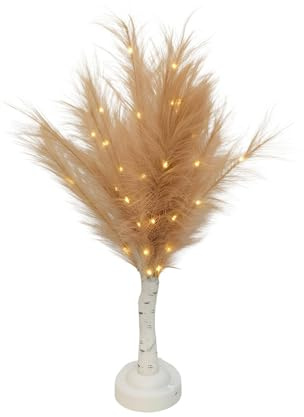 SHATCHI 70cm Champagne Feather Tree Table Lamp Warm White LEDs Lighted Pampas Tree – Battery-Operated Decorative Night Light for Christmas, Home, Events, Holiday Decorations