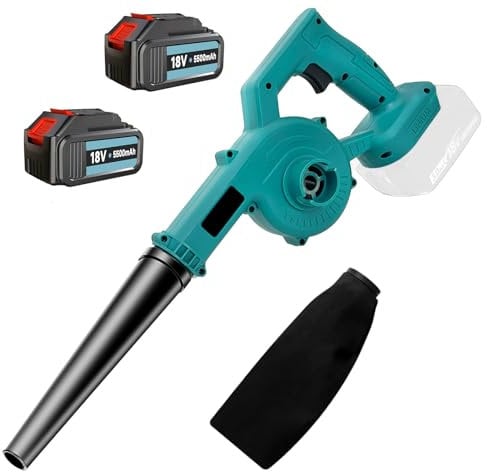 Leaf Blower Cordless with 2 Batteries 3000mAh and Charger, 18V Handle Electric Blower Vacuum Combo, Stepless Speed Control, Mini Leaf Blowers Lawn Care, Patio, Garages, Dust, Snow Blowing, Pet