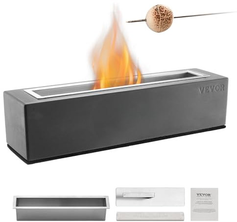 VEVOR Brasero de Mesa de Hormigón para Decoración Interiores Exteriores, Alcohol Isopropílico, para Smores, para Patio, Balcón, con Cubierta para Extintor, Cuadrado, Gris Claro, 380 x 100 x 135 mm