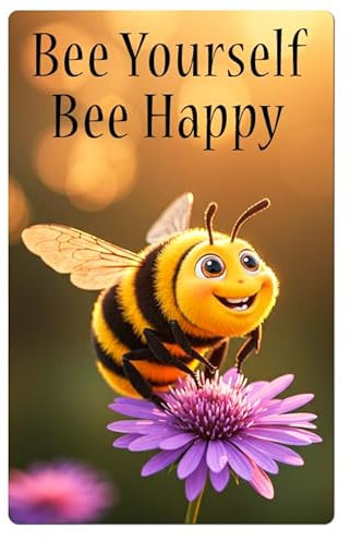 Fridge Magnet Happy Bee, Inspirational, Bee Yourself Bee Happy 8.5cm x 5.4cm Sleek Gloss Aluminium (Bee)